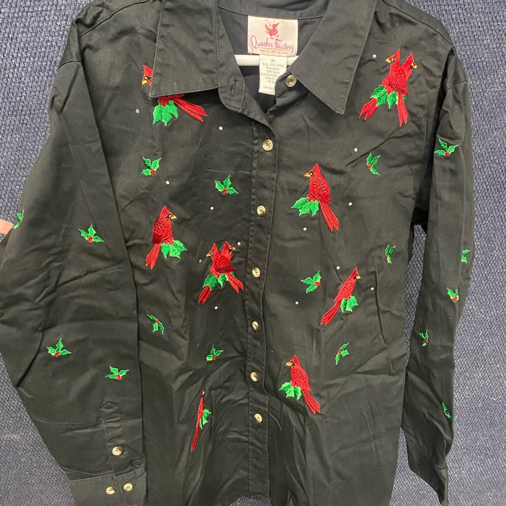 Quacker Factory Black Shirt with Red Embroidery